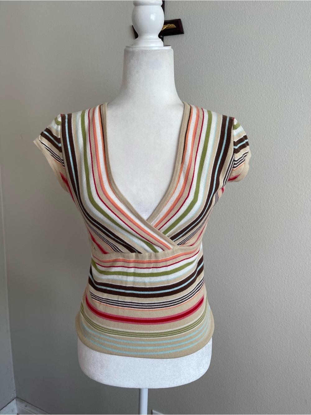 Old Navy Multi-Color Striped Wrap V-Neck Top